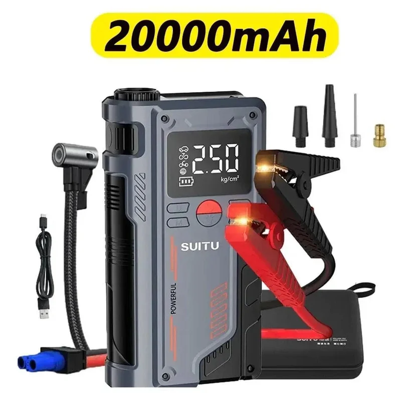 4-in-1-Auto-Starthilfe mit 150-PSI-Luftkompressor, 20000 mAh, tragbares Booster-Ladegerät, 1000 A, leistungsstarkes Startgerät für Autobatterien