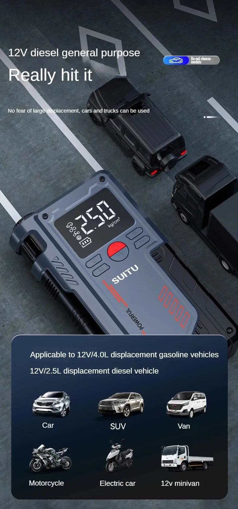 4-in-1-Auto-Starthilfe mit 150-PSI-Luftkompressor, 20000 mAh, tragbares Booster-Ladegerät, 1000 A, leistungsstarkes Startgerät für Autobatterien