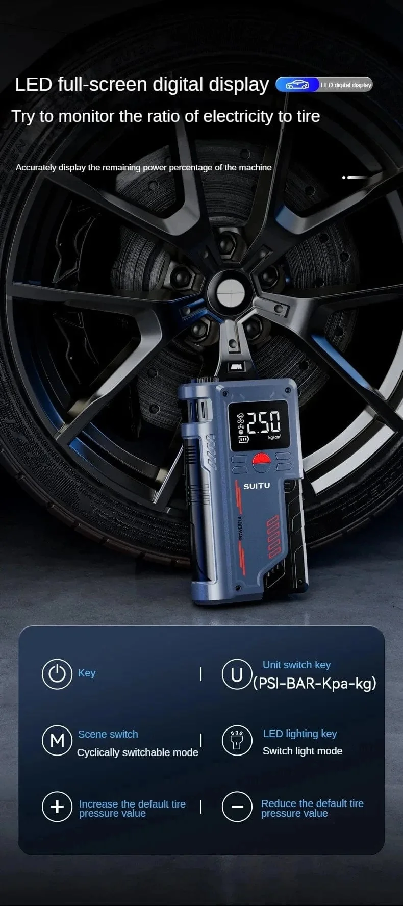 4-in-1-Auto-Starthilfe mit 150-PSI-Luftkompressor, 20000 mAh, tragbares Booster-Ladegerät, 1000 A, leistungsstarkes Startgerät für Autobatterien
