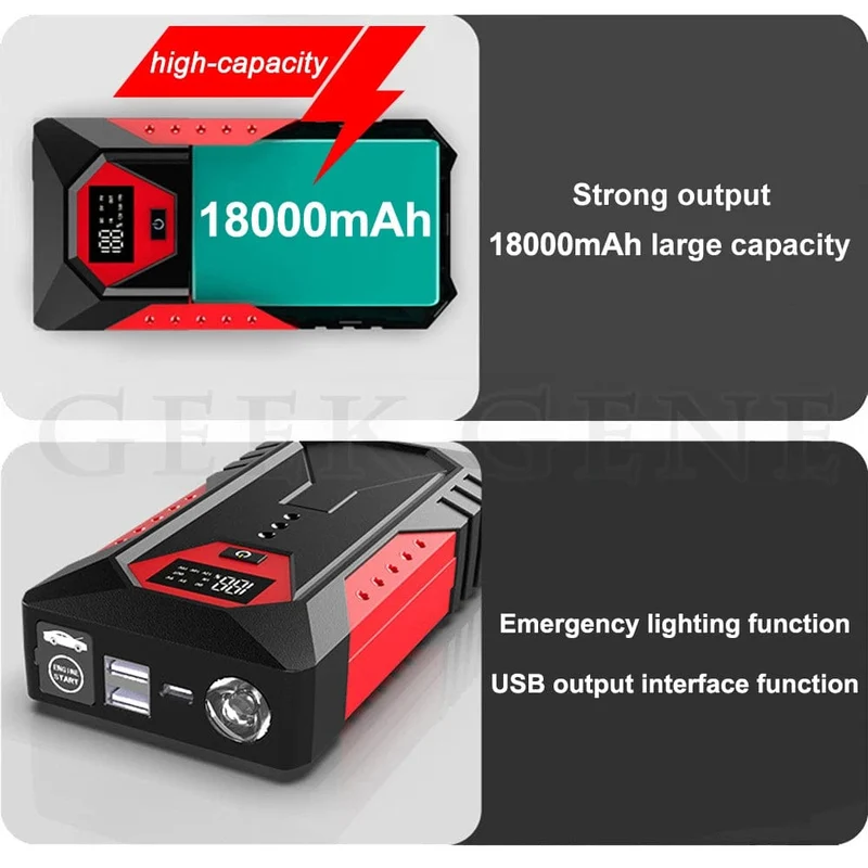 Tragbare Auto-Starthilfe 18000mAh Power Bank Auto Booster Ladegerät 12V Ausgangs Gerät Benzin Diesel Auto Notfall Booster