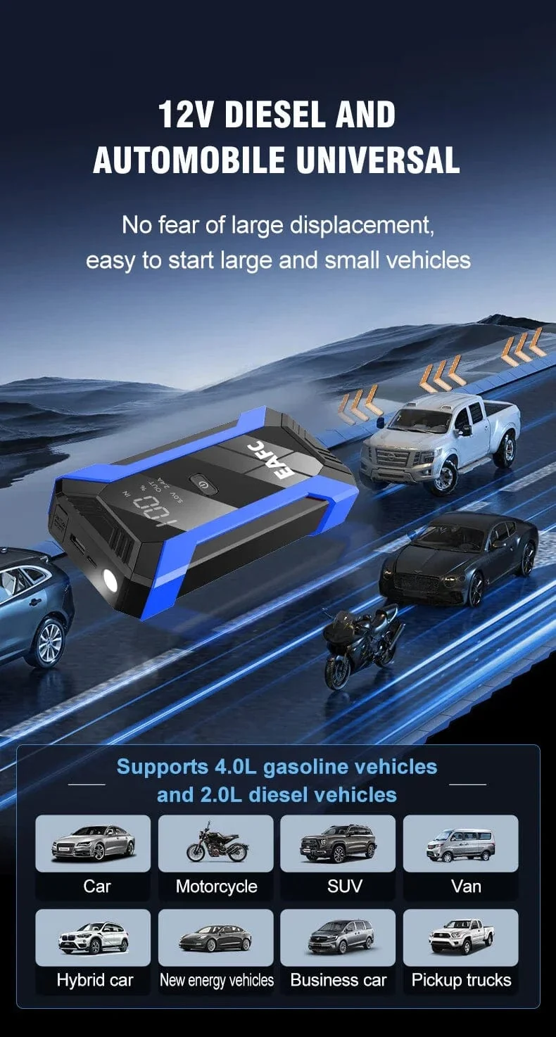 12V Auto Starthilfe 1200A Ausgang Tragbares Notfall-Start-up-Ladegerät Benzinauto Power Bank Booster Batterie Startgerät