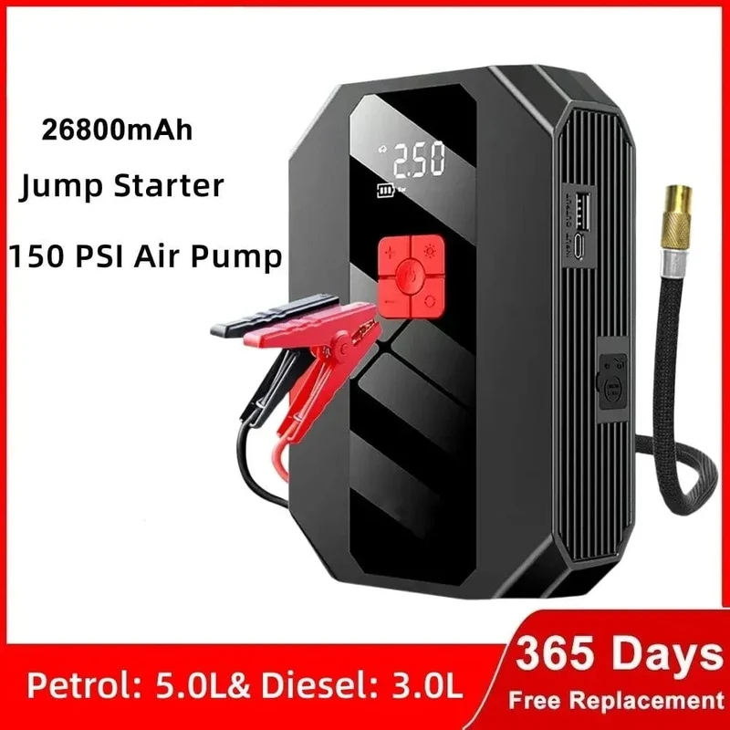 Neu 1200A 26800mAh Auto Starthilfe 4 In 1 Pumpe Luft Kompressor Ausgangs Gerät Power Bank 12V Digitale Reifen inflator 150PSI