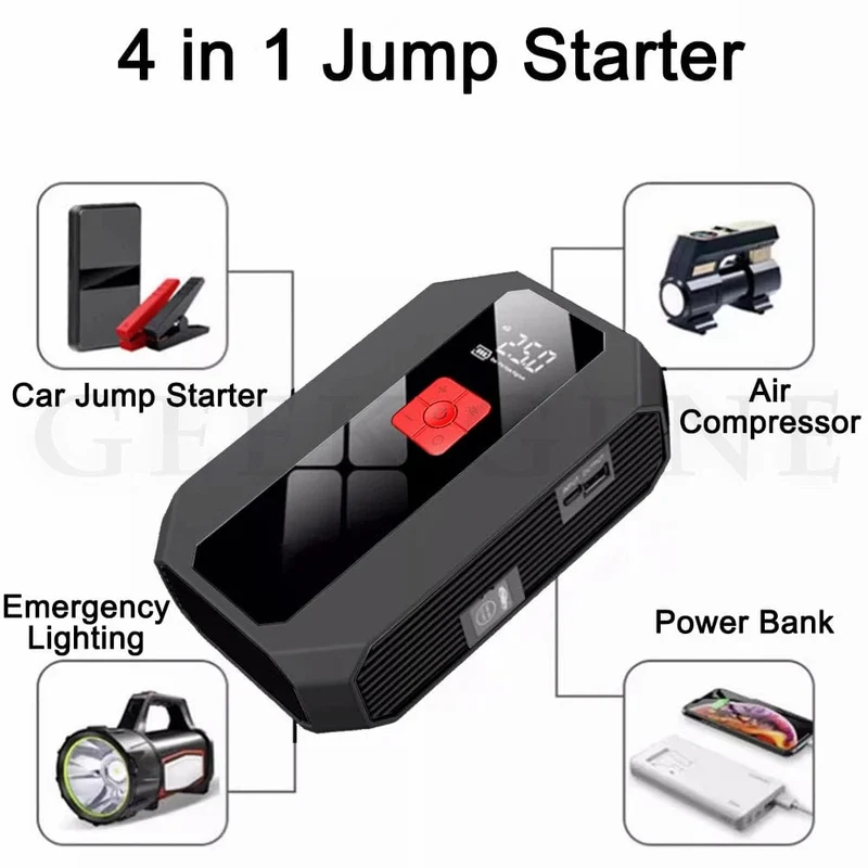 Neu 1200A 26800mAh Auto Starthilfe 4 In 1 Pumpe Luft Kompressor Ausgangs Gerät Power Bank 12V Digitale Reifen inflator 150PSI