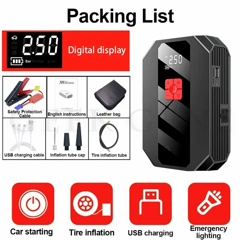 Neu 1200A 26800mAh Auto Starthilfe 4 In 1 Pumpe Luft Kompressor Ausgangs Gerät Power Bank 12V Digitale Reifen inflator 150PSI