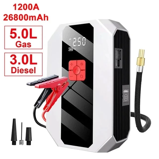 Neu 1200A 26800mAh Auto Starthilfe 4 In 1 Pumpe Luft Kompressor Ausgangs Gerät Power Bank 12V Digitale Reifen inflator 150PSI
