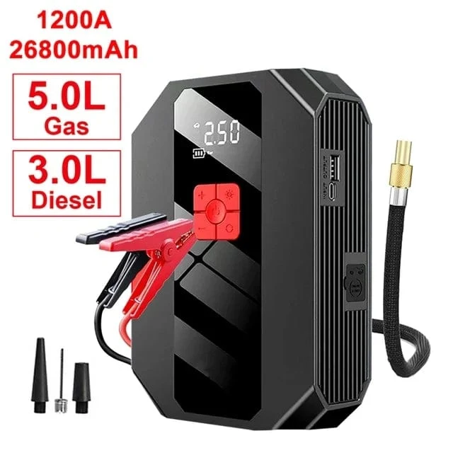 Neu 1200A 26800mAh Auto Starthilfe 4 In 1 Pumpe Luft Kompressor Ausgangs Gerät Power Bank 12V Digitale Reifen inflator 150PSI