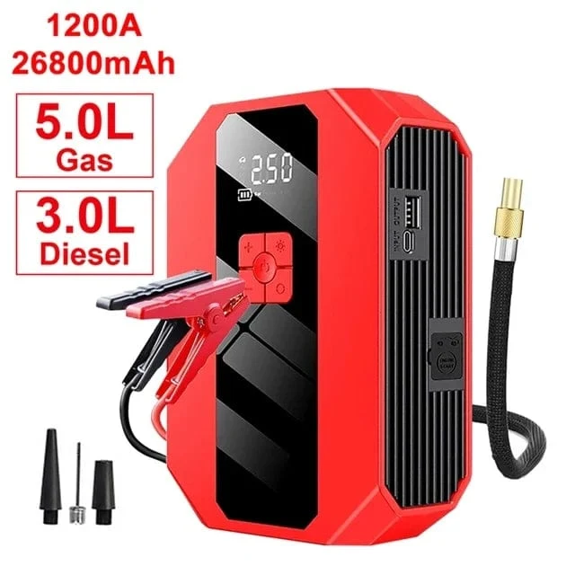 Neu 1200A 26800mAh Auto Starthilfe 4 In 1 Pumpe Luft Kompressor Ausgangs Gerät Power Bank 12V Digitale Reifen inflator 150PSI