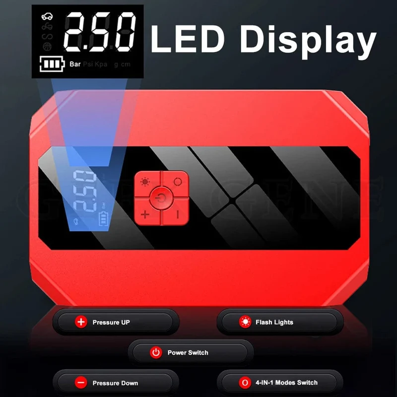 Neu 1200A 26800mAh Auto Starthilfe 4 In 1 Pumpe Luft Kompressor Ausgangs Gerät Power Bank 12V Digitale Reifen inflator 150PSI