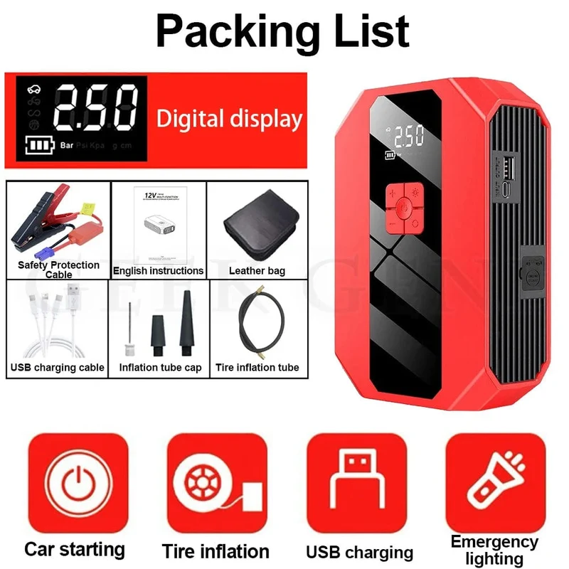 Neu 1200A 26800mAh Auto Starthilfe 4 In 1 Pumpe Luft Kompressor Ausgangs Gerät Power Bank 12V Digitale Reifen inflator 150PSI
