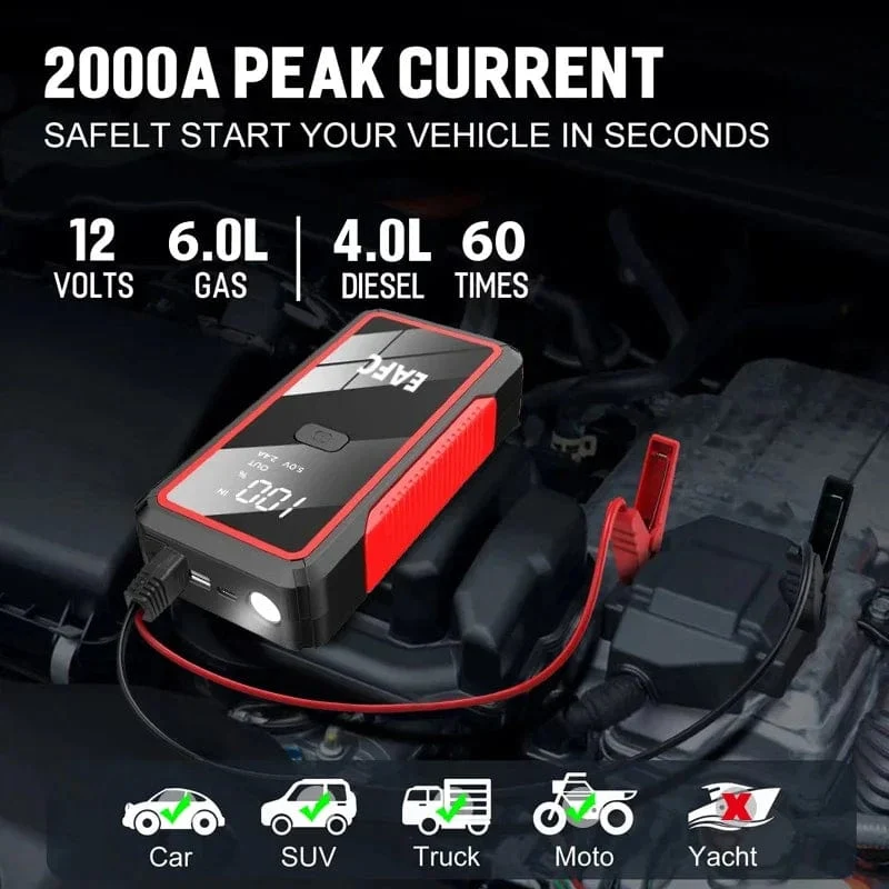Power Bank 2000A/1200A/600A 12V Autobatterie Starthilfe Tragbares Ladegerät Auto Booster Auto Startgerät Notfallstarter