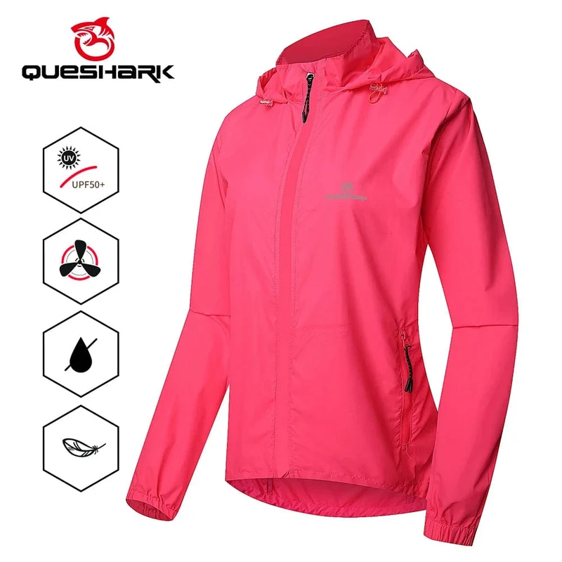 QUESHARK Damen Fahrradjacke, winddicht, wasserdicht, reflektierend, MTB, Fahrrad, langärmelig, Windjacke, ärmellose Weste, Fahrradmantel