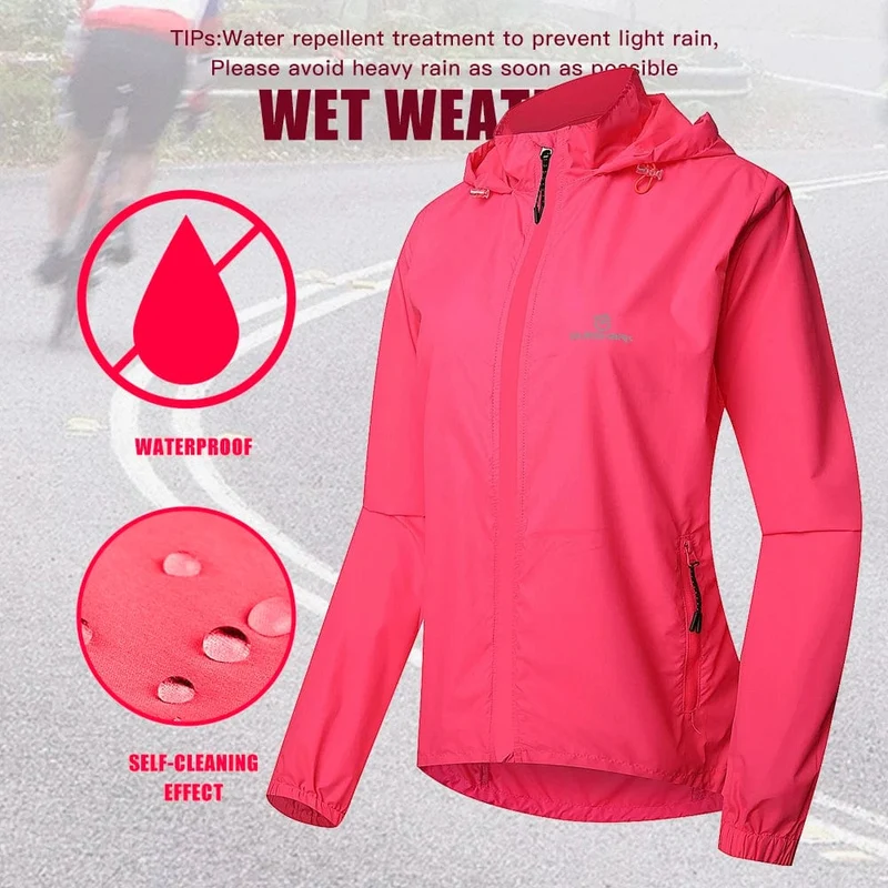 QUESHARK Damen Fahrradjacke, winddicht, wasserdicht, reflektierend, MTB, Fahrrad, langärmelig, Windjacke, ärmellose Weste, Fahrradmantel