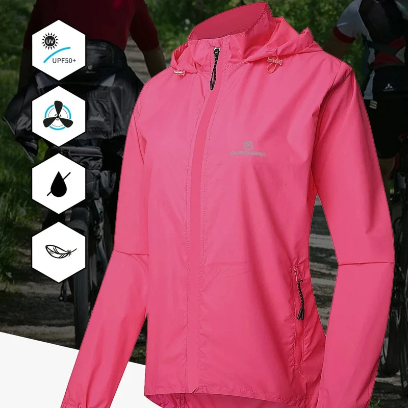 QUESHARK Damen Fahrradjacke, winddicht, wasserdicht, reflektierend, MTB, Fahrrad, langärmelig, Windjacke, ärmellose Weste, Fahrradmantel