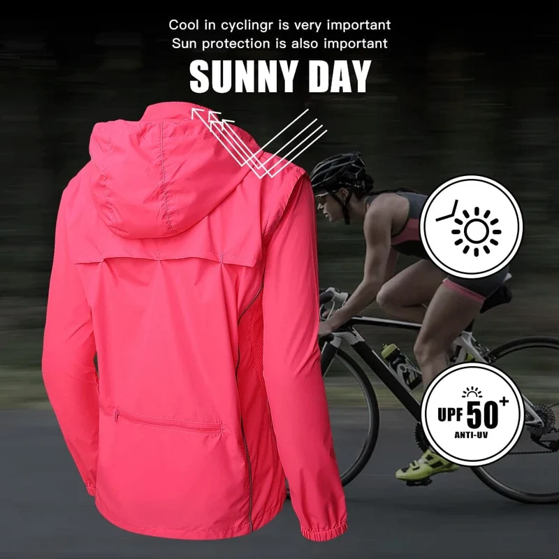 QUESHARK Damen Fahrradjacke, winddicht, wasserdicht, reflektierend, MTB, Fahrrad, langärmelig, Windjacke, ärmellose Weste, Fahrradmantel