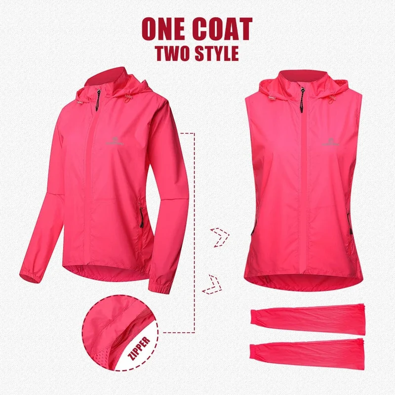 QUESHARK Damen Fahrradjacke, winddicht, wasserdicht, reflektierend, MTB, Fahrrad, langärmelig, Windjacke, ärmellose Weste, Fahrradmantel