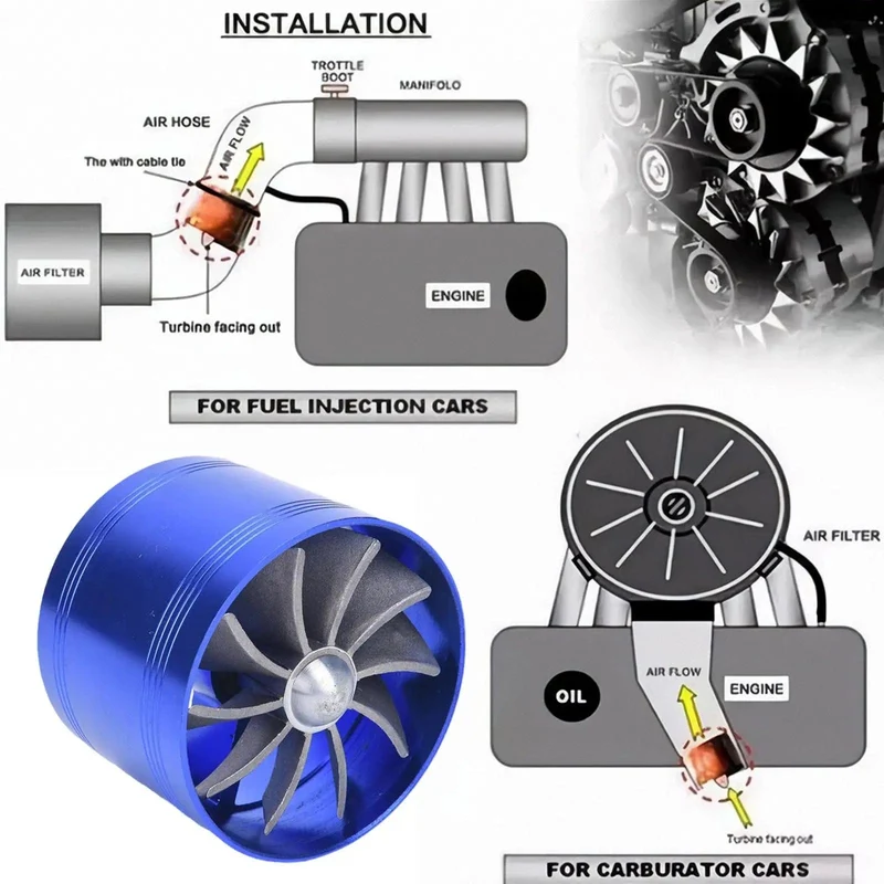 Doppel Kompressor Auto Turbo Air Intake Turbine Gas Fuel Saver Fan Turbine mit Einzelnen Propeller 6.4*5cm für air Intake C7S6