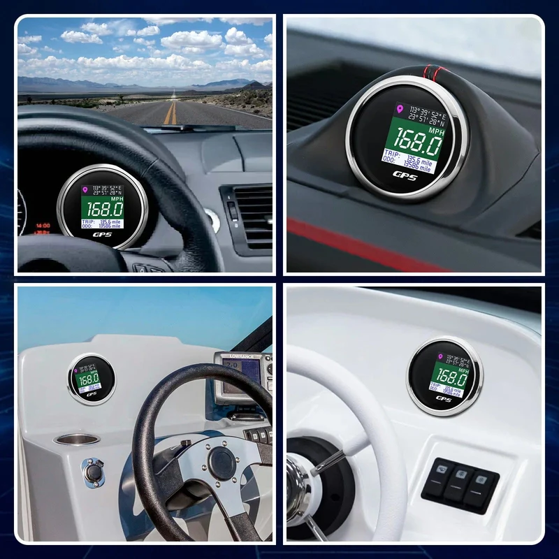 52mm Digitaler GPS Tacho TFT Bildschirm Wasserdichter Kilometerzähler einstellen Mph Knoten Km/h Geschwindigkeitsmesser für Boot Auto Motor Yacht 12V 24V