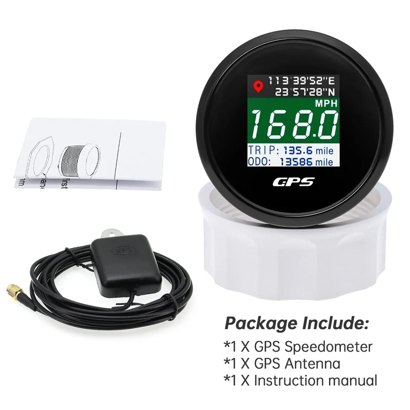 52mm Digitaler GPS Tacho TFT Bildschirm Wasserdichter Kilometerzähler einstellen Mph Knoten Km/h Geschwindigkeitsmesser für Boot Auto Motor Yacht 12V 24V