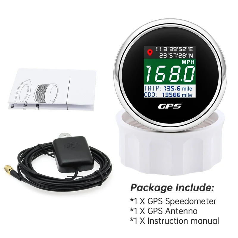 52mm Digitaler GPS Tacho TFT Bildschirm Wasserdichter Kilometerzähler einstellen Mph Knoten Km/h Geschwindigkeitsmesser für Boot Auto Motor Yacht 12V 24V