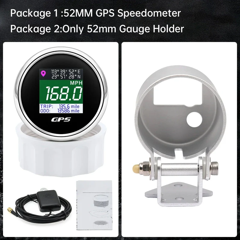 52mm Digitaler GPS Tacho TFT Bildschirm Wasserdichter Kilometerzähler einstellen Mph Knoten Km/h Geschwindigkeitsmesser für Boot Auto Motor Yacht 12V 24V