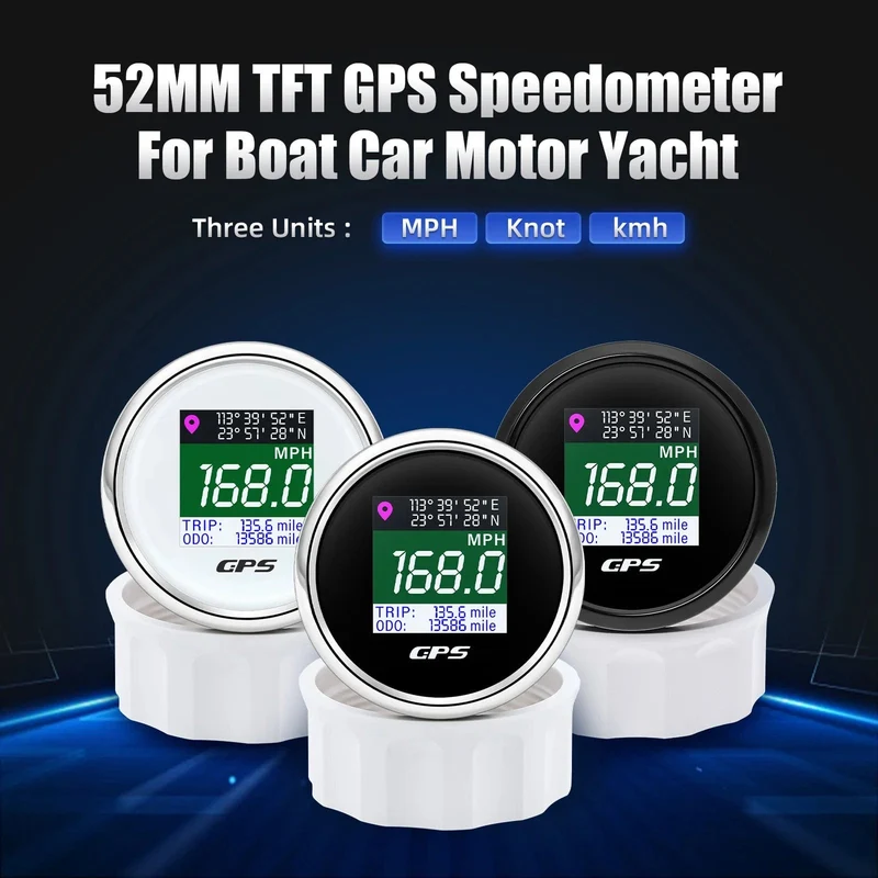 52mm Digitaler GPS Tacho TFT Bildschirm Wasserdichter Kilometerzähler einstellen Mph Knoten Km/h Geschwindigkeitsmesser für Boot Auto Motor Yacht 12V 24V