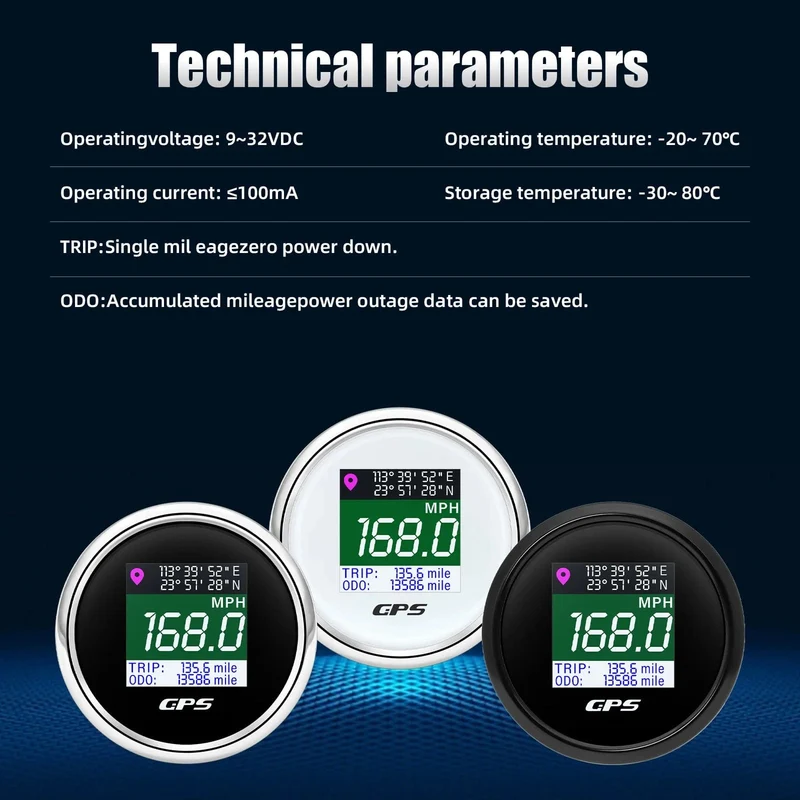 52mm Digitaler GPS Tacho TFT Bildschirm Wasserdichter Kilometerzähler einstellen Mph Knoten Km/h Geschwindigkeitsmesser für Boot Auto Motor Yacht 12V 24V