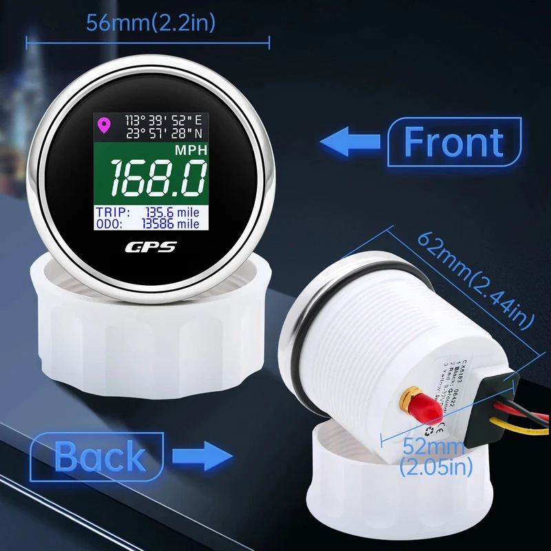52mm Digitaler GPS Tacho TFT Bildschirm Wasserdichter Kilometerzähler einstellen Mph Knoten Km/h Geschwindigkeitsmesser für Boot Auto Motor Yacht 12V 24V