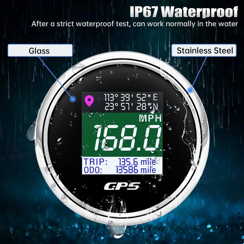 52mm Digitaler GPS Tacho TFT Bildschirm Wasserdichter Kilometerzähler einstellen Mph Knoten Km/h Geschwindigkeitsmesser für Boot Auto Motor Yacht 12V 24V