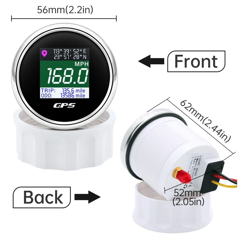 52mm Digitaler GPS Tacho TFT Bildschirm Wasserdichter Kilometerzähler einstellen Mph Knoten Km/h Geschwindigkeitsmesser für Boot Auto Motor Yacht 12V 24V