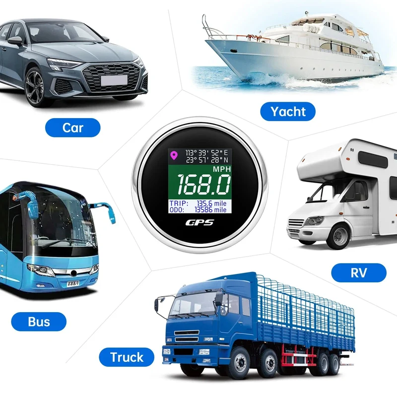 52mm Digitaler GPS Tacho TFT Bildschirm Wasserdichter Kilometerzähler einstellen Mph Knoten Km/h Geschwindigkeitsmesser für Boot Auto Motor Yacht 12V 24V