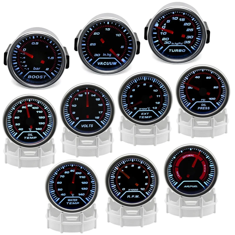 2 "52mm Universal 12V LED Smoke Len -1 ~ 0 ~ 2 BAR Turbo Boost Gauge Meter/Turbo Boost Meter mit weißer LED-Hintergrundbeleuchtung für 12V Auto