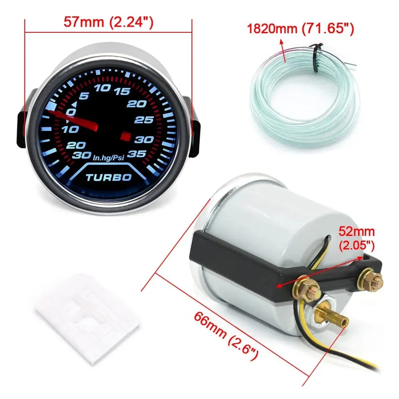 2 "52mm Universal 12V LED Smoke Len -1 ~ 0 ~ 2 BAR Turbo Boost Gauge Meter/Turbo Boost Meter mit weißer LED-Hintergrundbeleuchtung für 12V Auto
