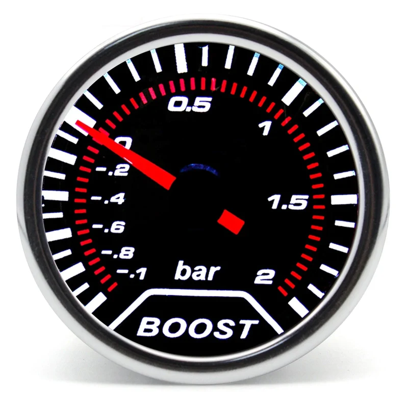 2 "52mm Universal 12V LED Smoke Len -1 ~ 0 ~ 2 BAR Turbo Boost Gauge Meter/Turbo Boost Meter mit weißer LED-Hintergrundbeleuchtung für 12V Auto