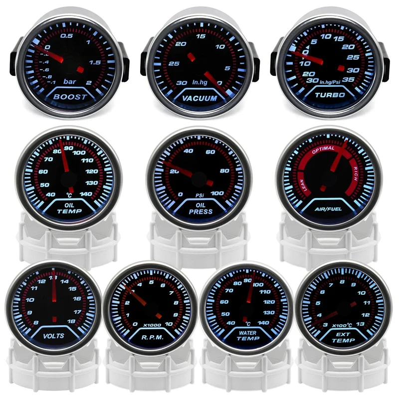 2 "52mm Universal 12V LED Smoke Len -1 ~ 0 ~ 2 BAR Turbo Boost Gauge Meter/Turbo Boost Meter mit weißer LED-Hintergrundbeleuchtung für 12V Auto