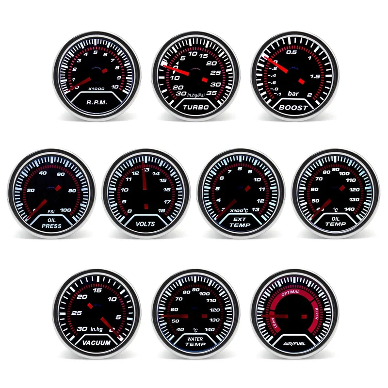 2 "52mm Universal 12V LED Smoke Len -1 ~ 0 ~ 2 BAR Turbo Boost Gauge Meter/Turbo Boost Meter mit weißer LED-Hintergrundbeleuchtung für 12V Auto