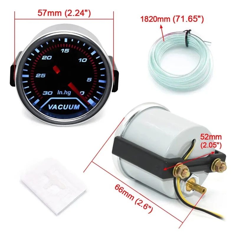 2 "52mm Universal 12V LED Smoke Len -1 ~ 0 ~ 2 BAR Turbo Boost Gauge Meter/Turbo Boost Meter mit weißer LED-Hintergrundbeleuchtung für 12V Auto