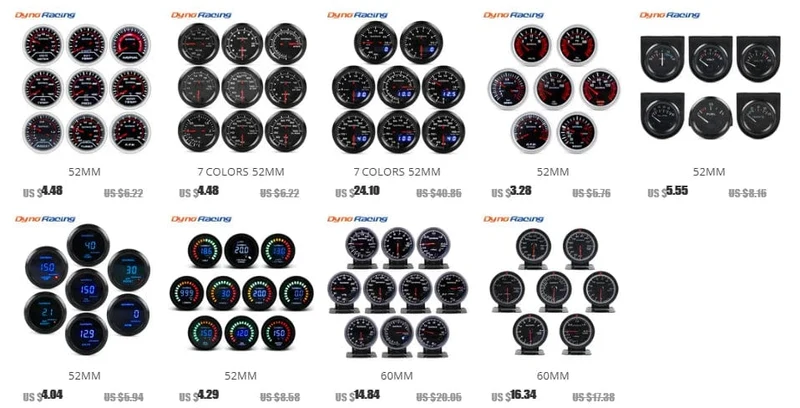 Dynoracing 2" 52mm getönte Linse Ladedruckanzeige bar psi Vakuum Wassertemperatur Öltemperatur Öldruck Voltmeter Kraftstoffstand Drehzahlmesser Drehzahlmesser