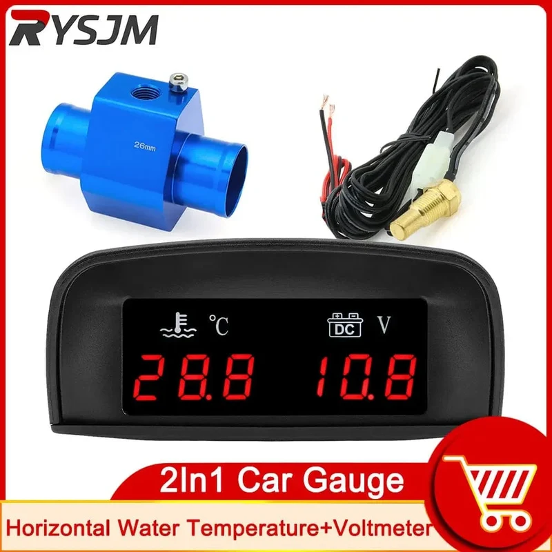 HD Automobil 2-in-1 LCD Instrument Horizontale Celsius Wasser Temperatur Gauge Voltmeter Rot Licht Digital Instrument DC 12V ~ 24V