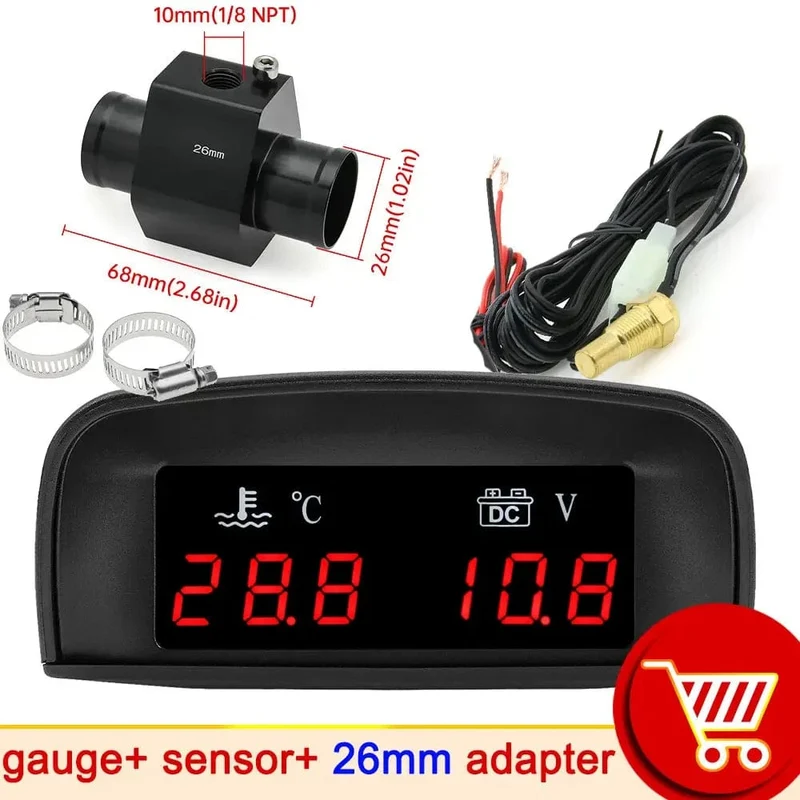 HD Automobil 2-in-1 LCD Instrument Horizontale Celsius Wasser Temperatur Gauge Voltmeter Rot Licht Digital Instrument DC 12V ~ 24V