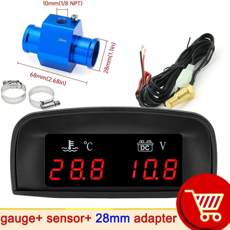 HD Automobil 2-in-1 LCD Instrument Horizontale Celsius Wasser Temperatur Gauge Voltmeter Rot Licht Digital Instrument DC 12V ~ 24V