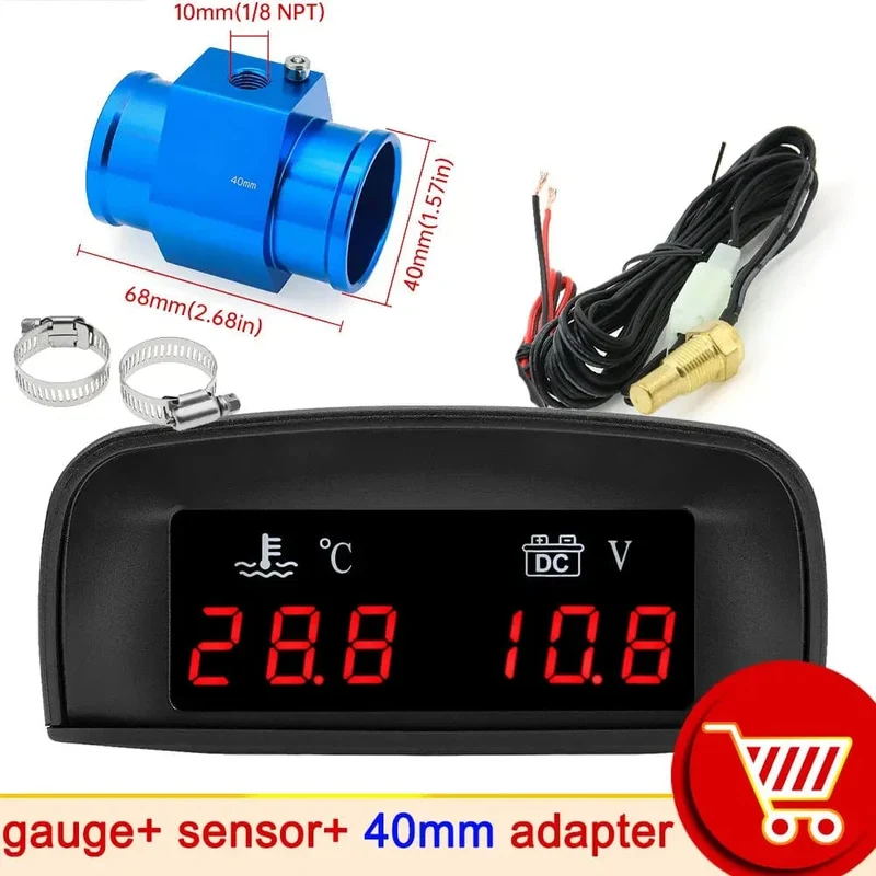 HD Automobil 2-in-1 LCD Instrument Horizontale Celsius Wasser Temperatur Gauge Voltmeter Rot Licht Digital Instrument DC 12V ~ 24V