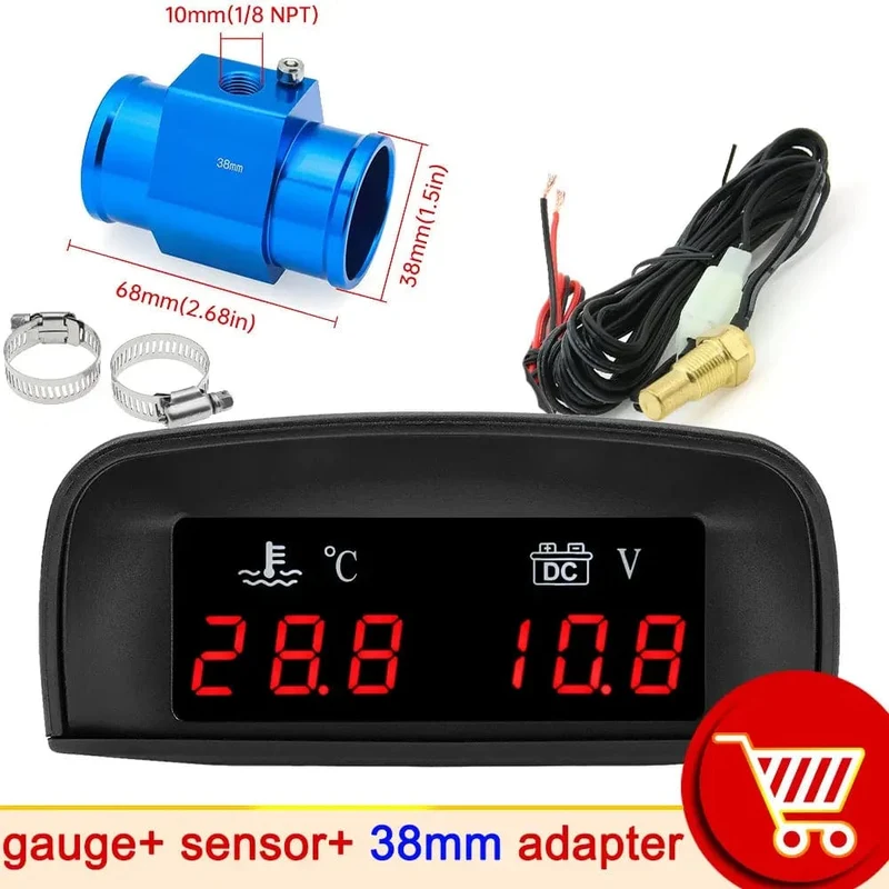 HD Automobil 2-in-1 LCD Instrument Horizontale Celsius Wasser Temperatur Gauge Voltmeter Rot Licht Digital Instrument DC 12V ~ 24V
