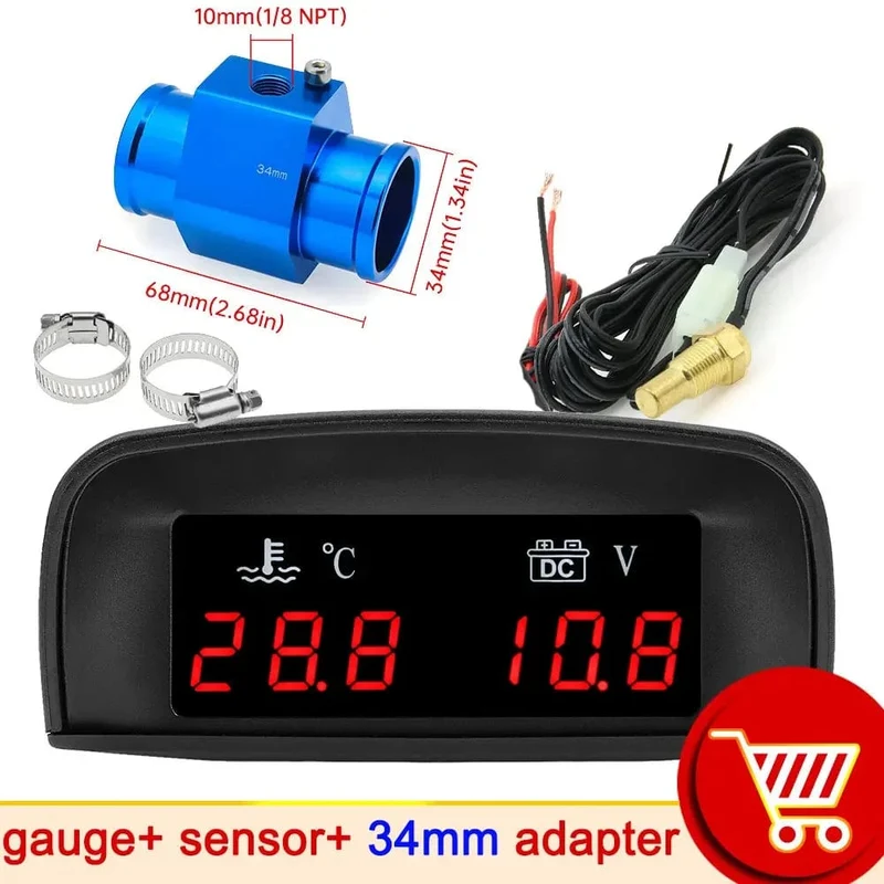 HD Automobil 2-in-1 LCD Instrument Horizontale Celsius Wasser Temperatur Gauge Voltmeter Rot Licht Digital Instrument DC 12V ~ 24V