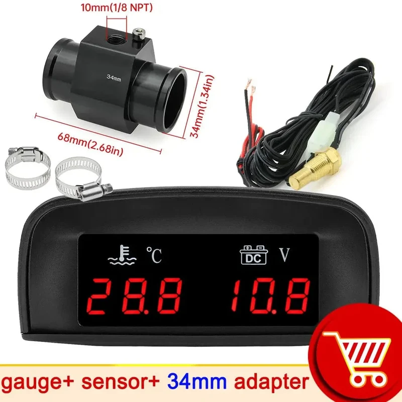 HD Automobil 2-in-1 LCD Instrument Horizontale Celsius Wasser Temperatur Gauge Voltmeter Rot Licht Digital Instrument DC 12V ~ 24V