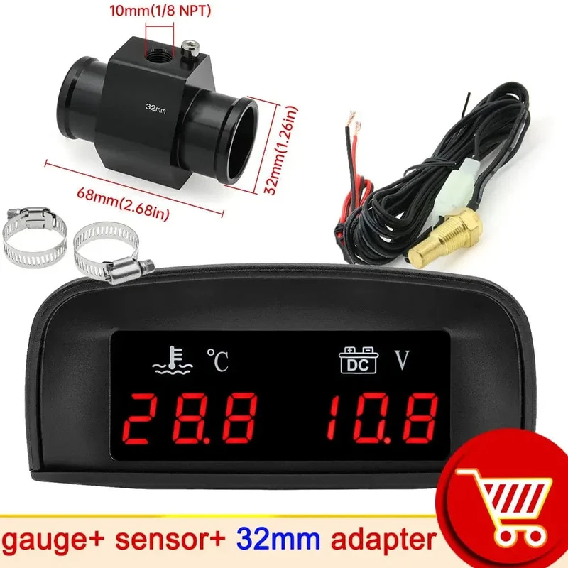 HD Automobil 2-in-1 LCD Instrument Horizontale Celsius Wasser Temperatur Gauge Voltmeter Rot Licht Digital Instrument DC 12V ~ 24V