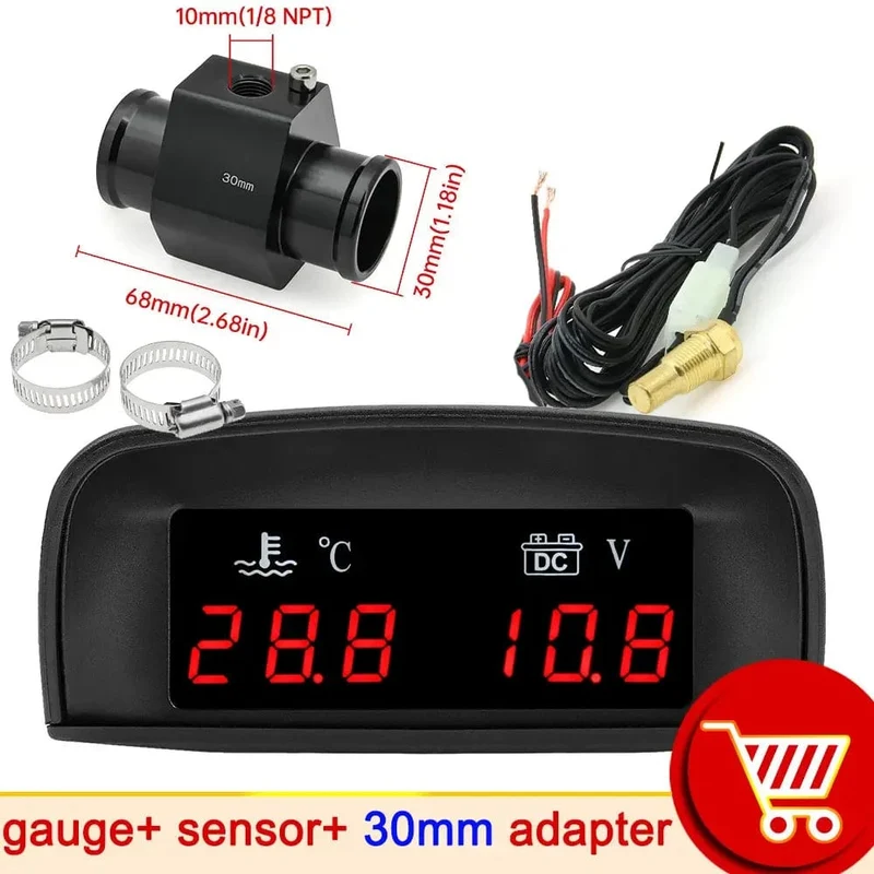 HD Automobil 2-in-1 LCD Instrument Horizontale Celsius Wasser Temperatur Gauge Voltmeter Rot Licht Digital Instrument DC 12V ~ 24V