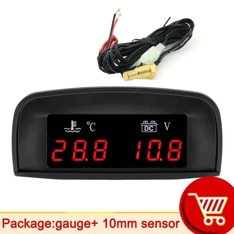 HD Automobil 2-in-1 LCD Instrument Horizontale Celsius Wasser Temperatur Gauge Voltmeter Rot Licht Digital Instrument DC 12V ~ 24V