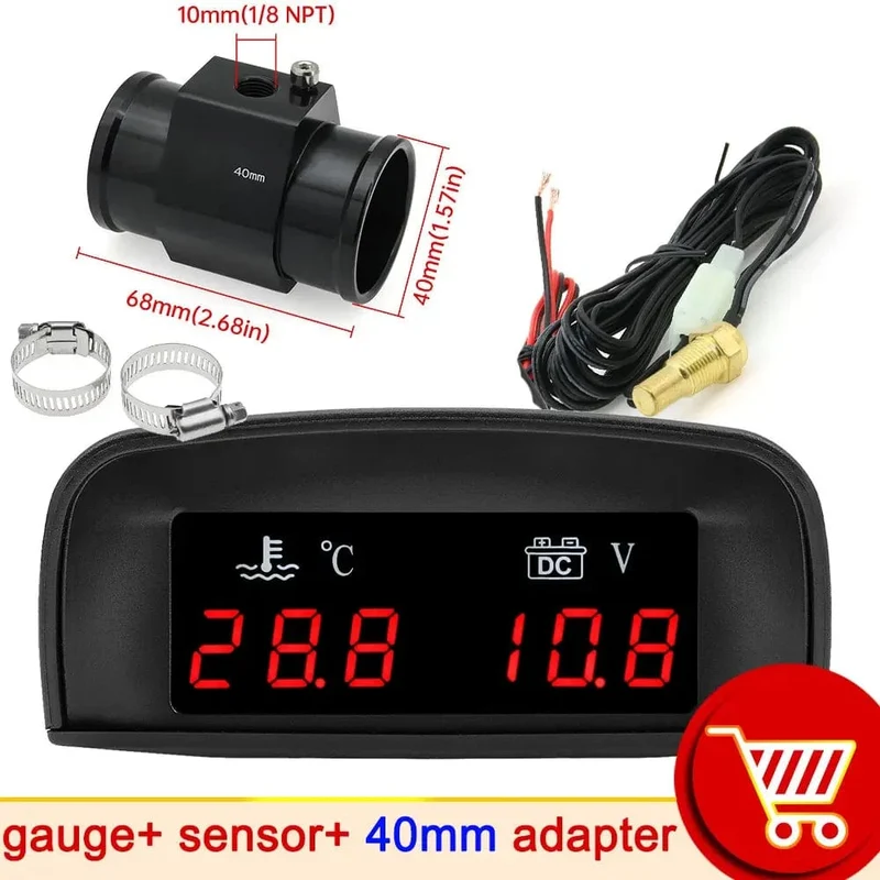 HD Automobil 2-in-1 LCD Instrument Horizontale Celsius Wasser Temperatur Gauge Voltmeter Rot Licht Digital Instrument DC 12V ~ 24V
