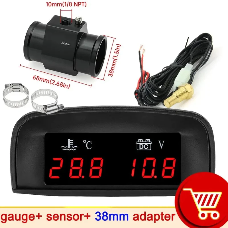 HD Automobil 2-in-1 LCD Instrument Horizontale Celsius Wasser Temperatur Gauge Voltmeter Rot Licht Digital Instrument DC 12V ~ 24V