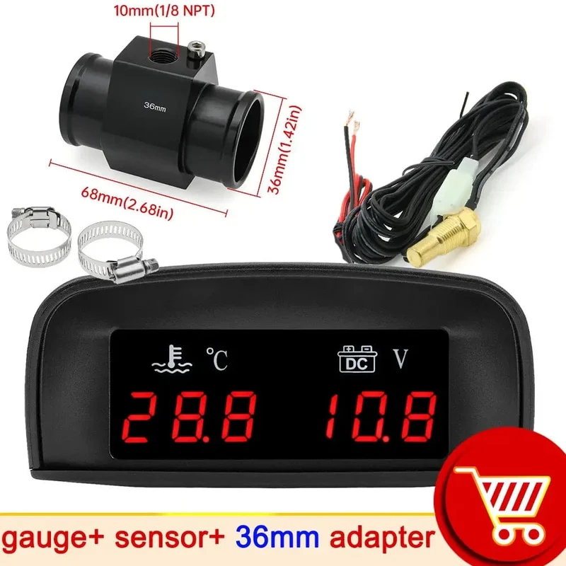 HD Automobil 2-in-1 LCD Instrument Horizontale Celsius Wasser Temperatur Gauge Voltmeter Rot Licht Digital Instrument DC 12V ~ 24V
